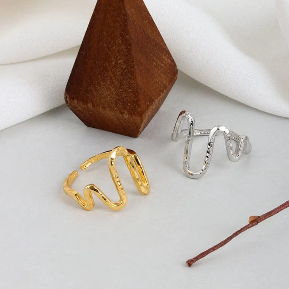 New!! Creative Electrocardiogram Open Gold Rings - Picture 1 of 6